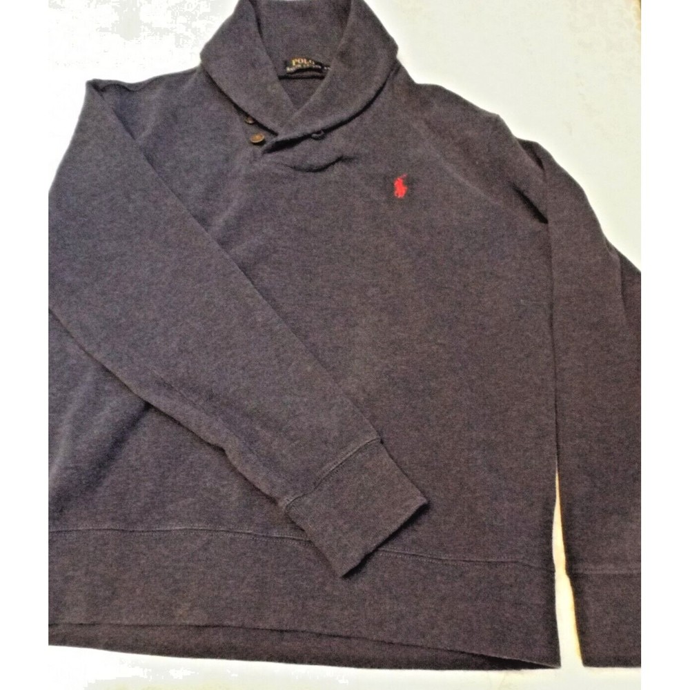 Men's Ralph Lauren Sweater Large Shawl Neck Blue Soft Cotton Comfy